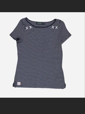 Ralph Lauren Navy and White Striped Short Sleeve Top